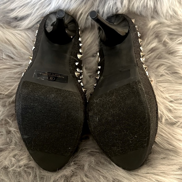 GOLDFISH Spiked and Studded Black Glitter Platform Heels size 9 - Picture 3 of 13